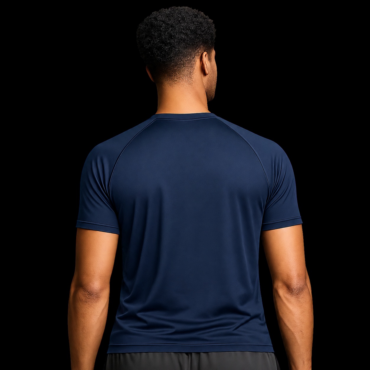 Camiseta masculina cristã dry-fit navy com o versículo Forte Pela Graça — IDE 16:15