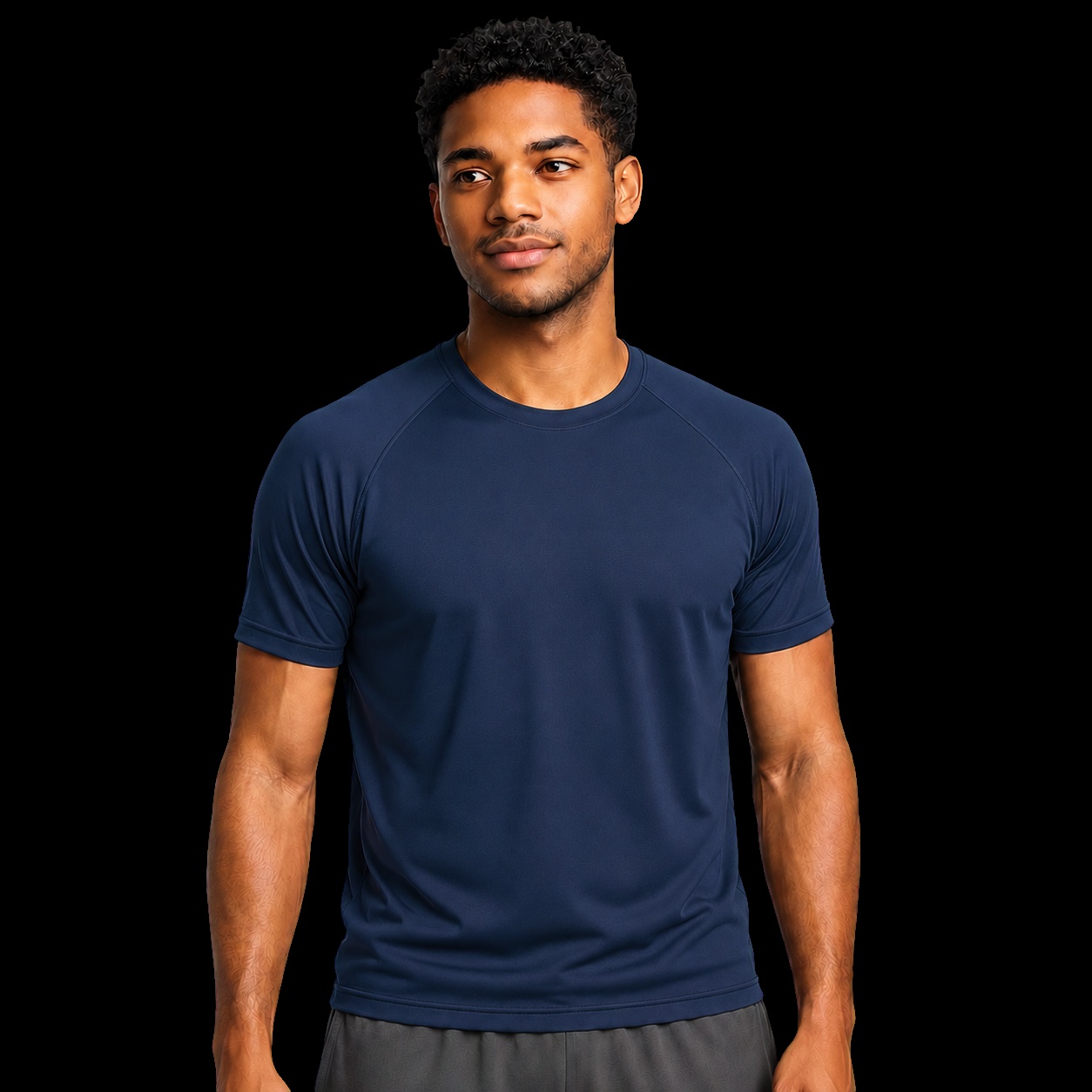 Camiseta masculina cristã dry-fit navy com o versículo Forte Pela Graça — IDE 16:15