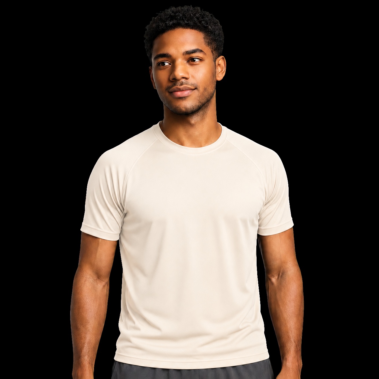 Camiseta masculina cristã dry-fit off-white com o versículo Forte Pela Graça — IDE 16:15