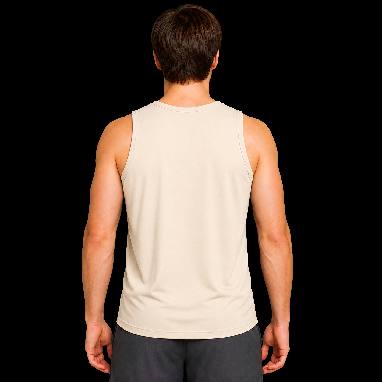 Regata masculina cristã dry-fit off-white com o versículo Forte Pela Graça — IDE 16:15