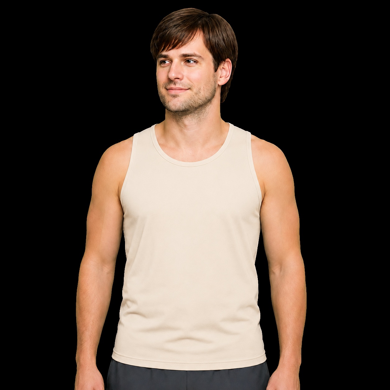 Regata masculina cristã dry-fit off-white com o versículo Forte Pela Graça — IDE 16:15